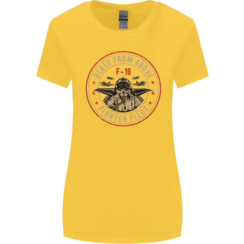 Death From Above F-16 Fighter Pilot RAF Womens Wider Cut T-Shirt Yellow