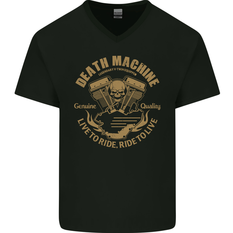 Death Machine Biker Motorcycle Motorbike Mens V-Neck Cotton T-Shirt Black