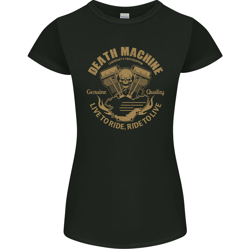 Death Machine Biker Motorcycle Motorbike Womens Petite Cut T-Shirt Black