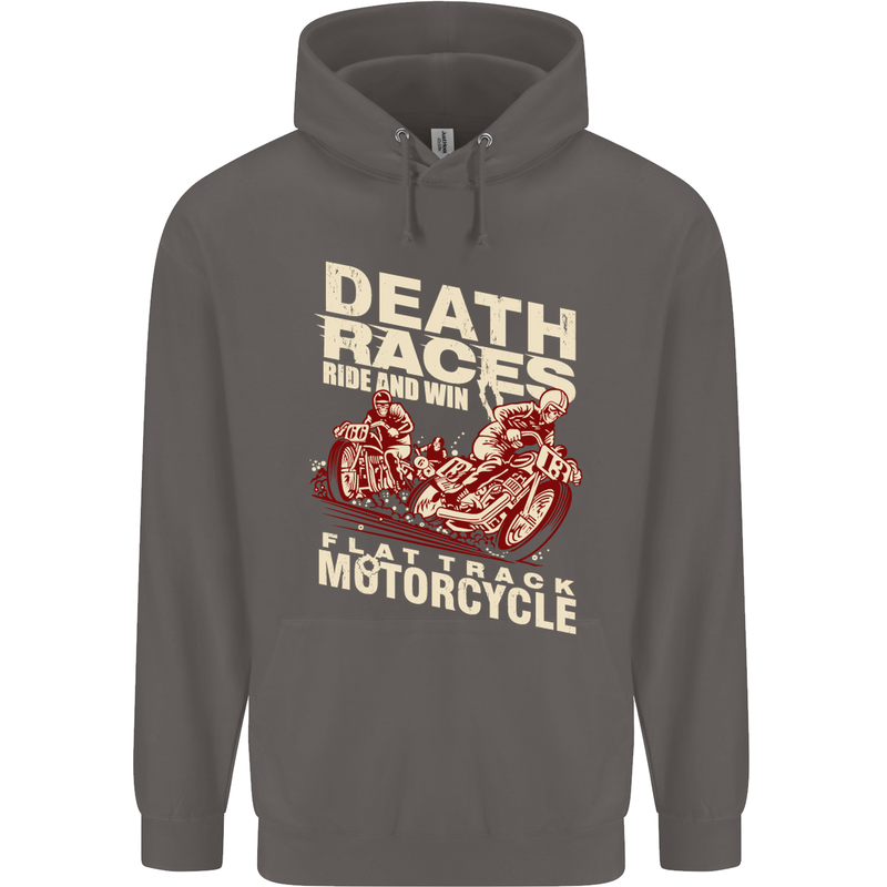 Death Races Flat Track Motorcycle Biker Mens 80% Cotton Hoodie Charcoal