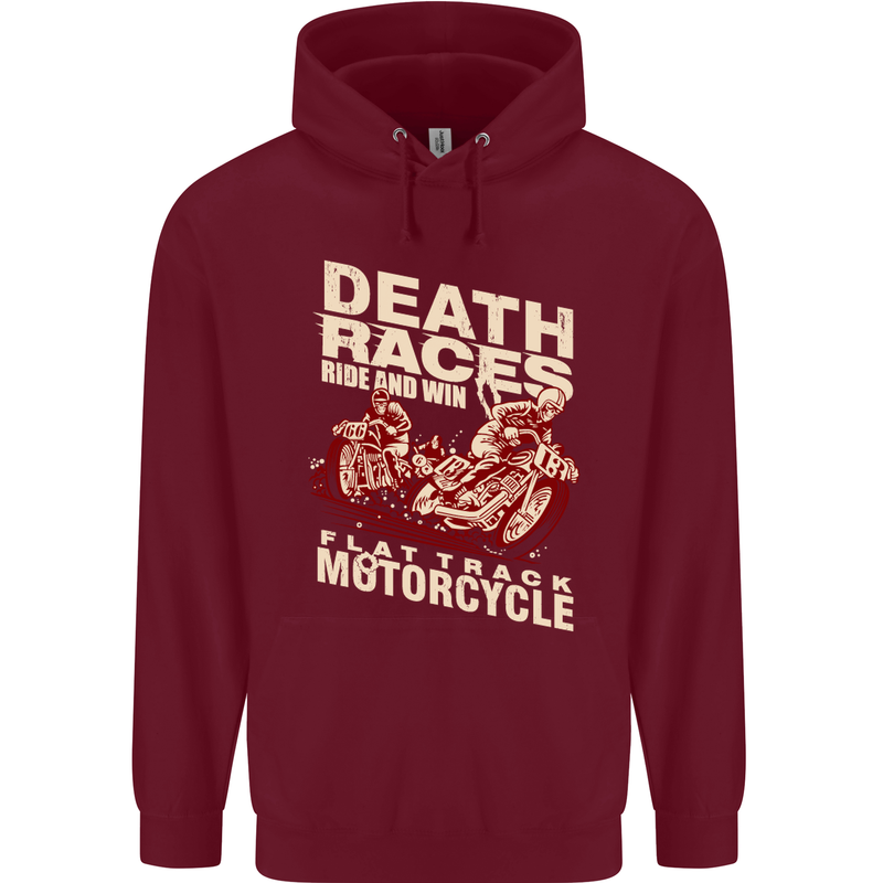 Death Races Flat Track Motorcycle Biker Mens 80% Cotton Hoodie Maroon