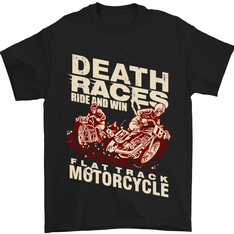 Death Races Flat Track Motorcycle Biker Mens T-Shirt Cotton Gildan Black