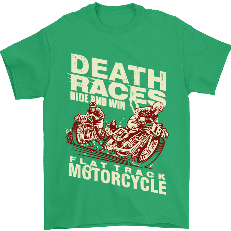 Death Races Flat Track Motorcycle Biker Mens T-Shirt Cotton Gildan Irish Green