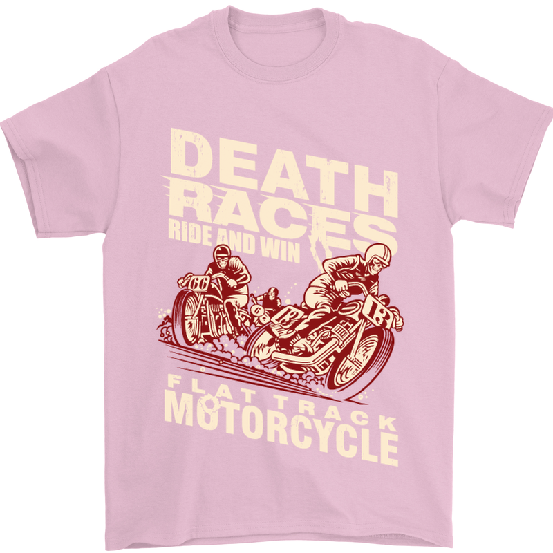 Death Races Flat Track Motorcycle Biker Mens T-Shirt Cotton Gildan Light Pink