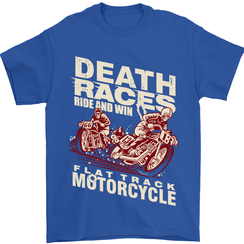 Death Races Flat Track Motorcycle Biker Mens T-Shirt Cotton Gildan Royal Blue