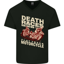 Death Races Flat Track Motorcycle Biker Mens V-Neck Cotton T-Shirt Black