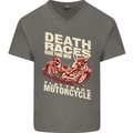 Death Races Flat Track Motorcycle Biker Mens V-Neck Cotton T-Shirt Charcoal
