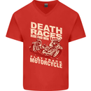 Death Races Flat Track Motorcycle Biker Mens V-Neck Cotton T-Shirt Red