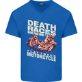 Death Races Flat Track Motorcycle Biker Mens V-Neck Cotton T-Shirt Royal Blue