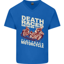 Death Races Flat Track Motorcycle Biker Mens V-Neck Cotton T-Shirt Royal Blue