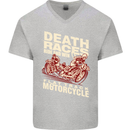 Death Races Flat Track Motorcycle Biker Mens V-Neck Cotton T-Shirt Sports Grey