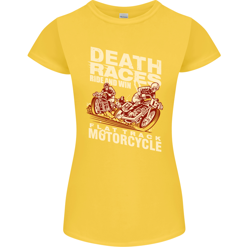Death Races Flat Track Motorcycle Biker Womens Petite Cut T-Shirt Yellow