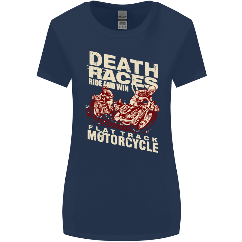 Death Races Flat Track Motorcycle Biker Womens Wider Cut T-Shirt Navy Blue