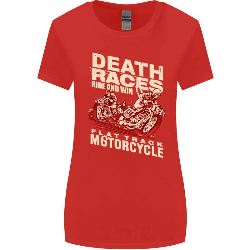 Death Races Flat Track Motorcycle Biker Womens Wider Cut T-Shirt Red