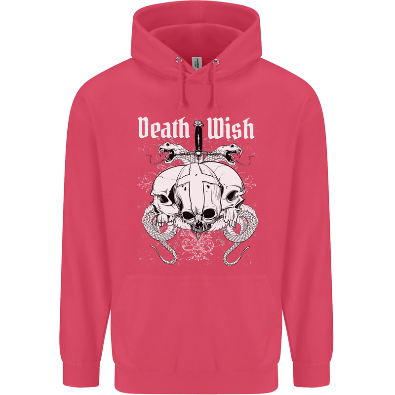Death Wish Skulls Snakes Biker Gothic Demon Childrens Kids Hoodie Heliconia