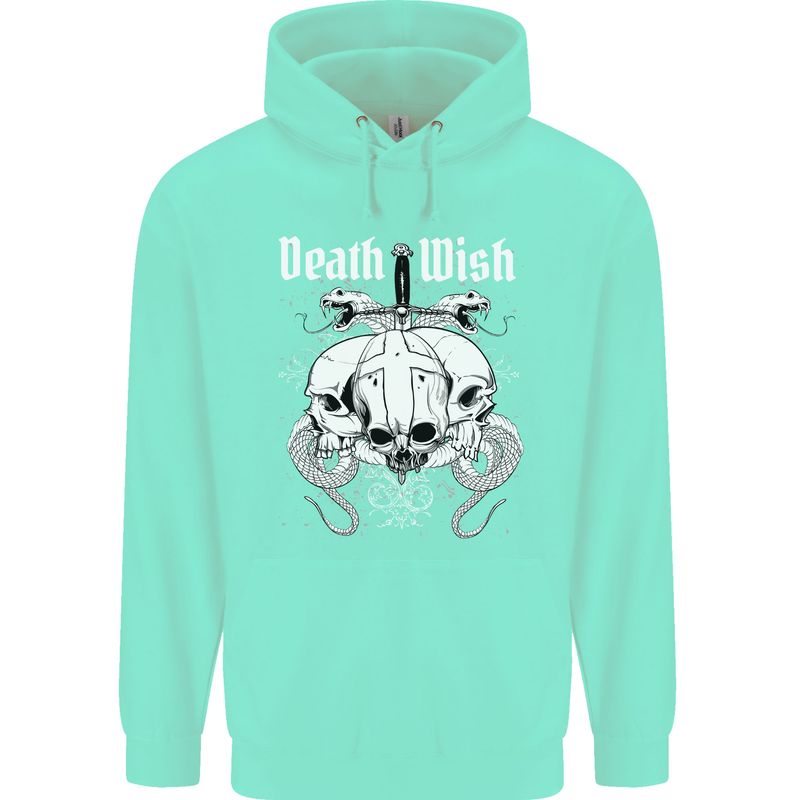 Death Wish Skulls Snakes Biker Gothic Demon Childrens Kids Hoodie Peppermint