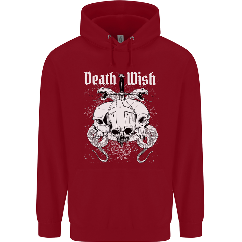 Death Wish Skulls Snakes Biker Gothic Demon Childrens Kids Hoodie Red