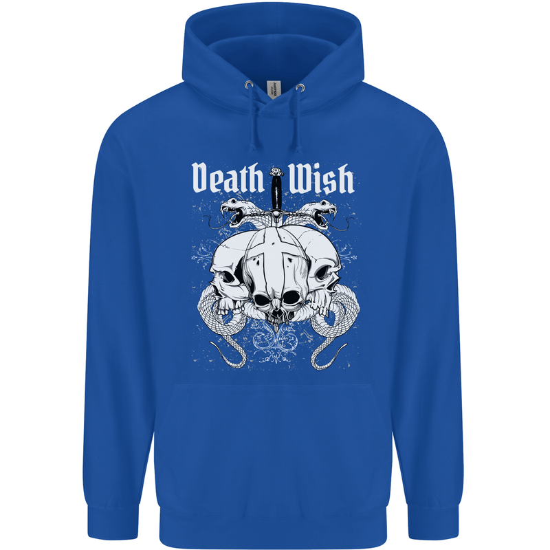 Death Wish Skulls Snakes Biker Gothic Demon Childrens Kids Hoodie Royal Blue