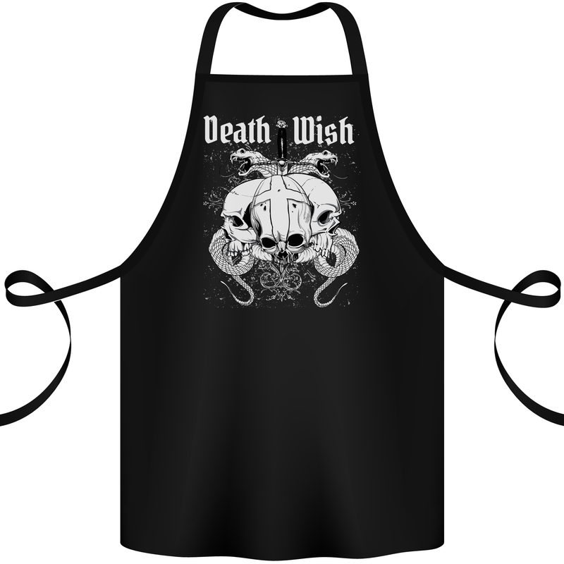 Death Wish Skulls Snakes Biker Gothic Demon Cotton Apron 100% Organic Black