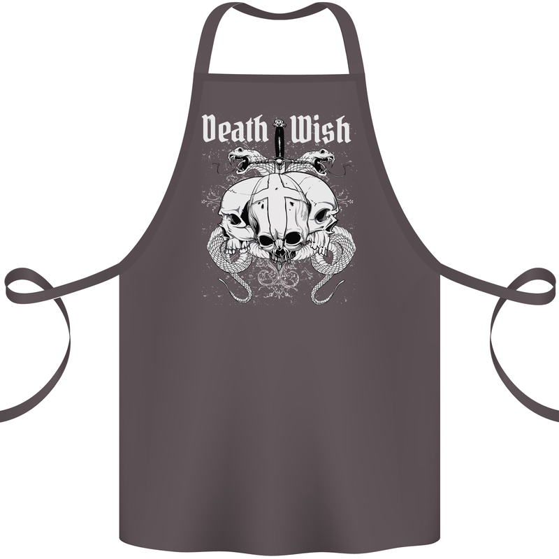 Death Wish Skulls Snakes Biker Gothic Demon Cotton Apron 100% Organic Dark Grey