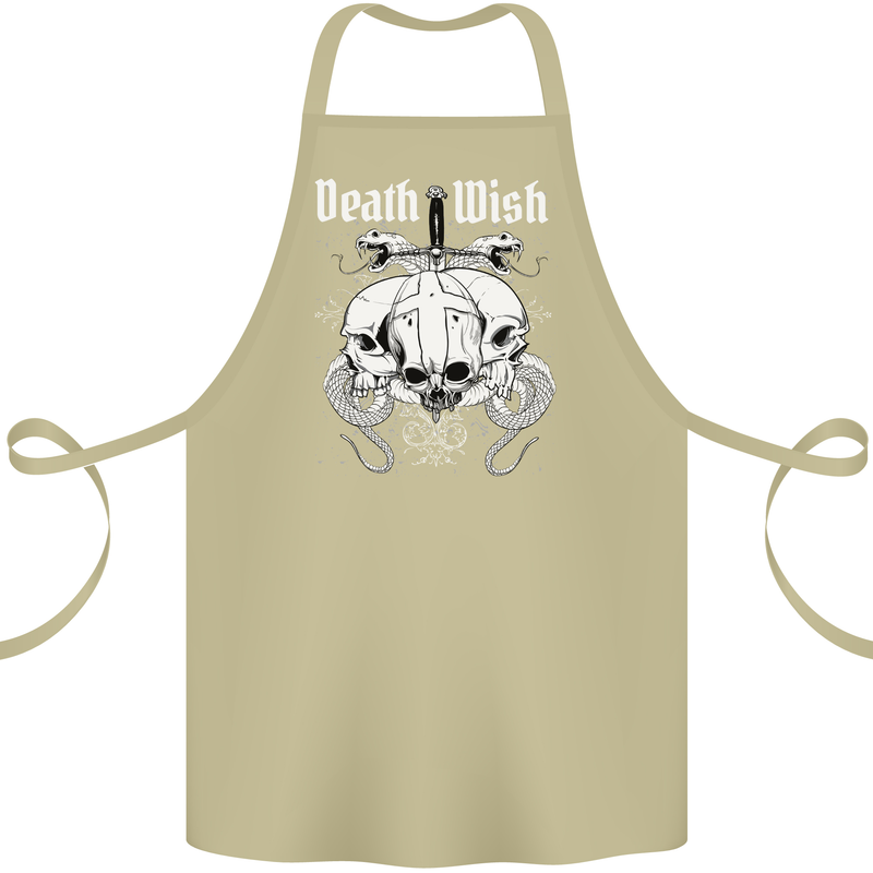 Death Wish Skulls Snakes Biker Gothic Demon Cotton Apron 100% Organic Khaki