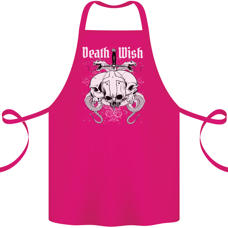 Death Wish Skulls Snakes Biker Gothic Demon Cotton Apron 100% Organic Pink