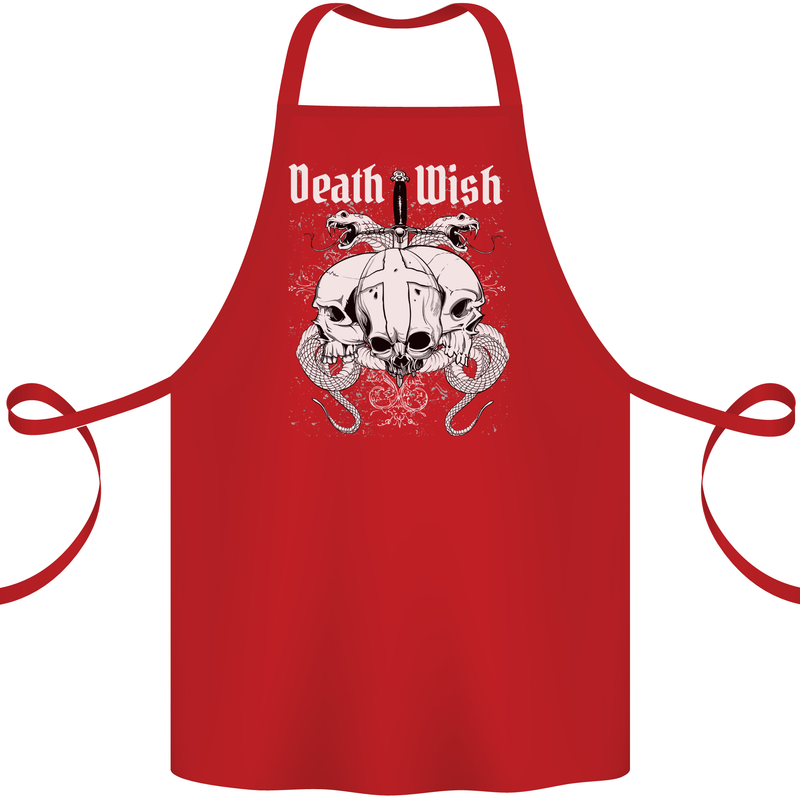 Death Wish Skulls Snakes Biker Gothic Demon Cotton Apron 100% Organic Red