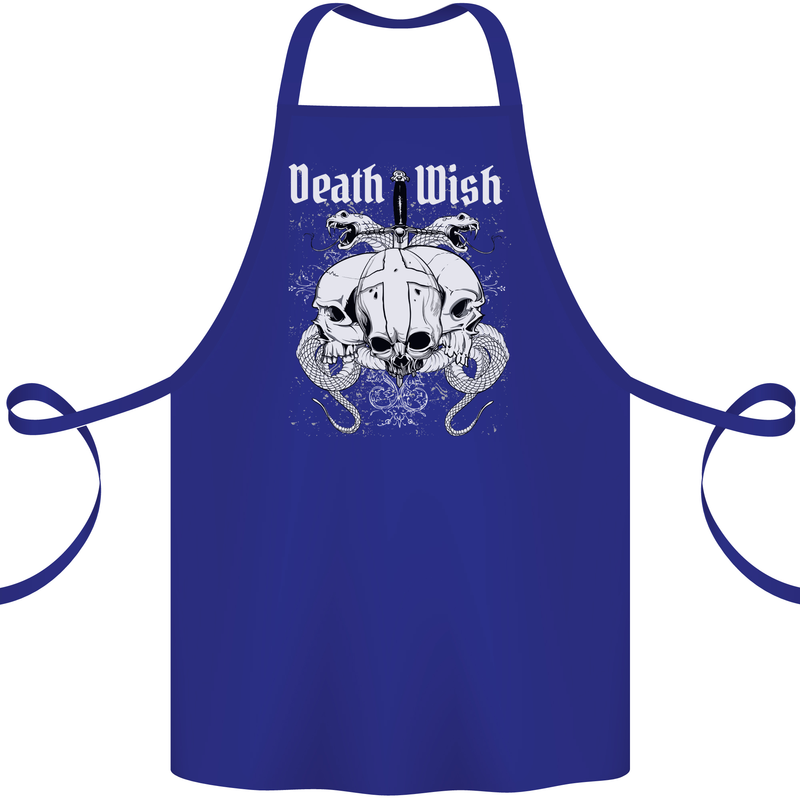 Death Wish Skulls Snakes Biker Gothic Demon Cotton Apron 100% Organic Royal Blue