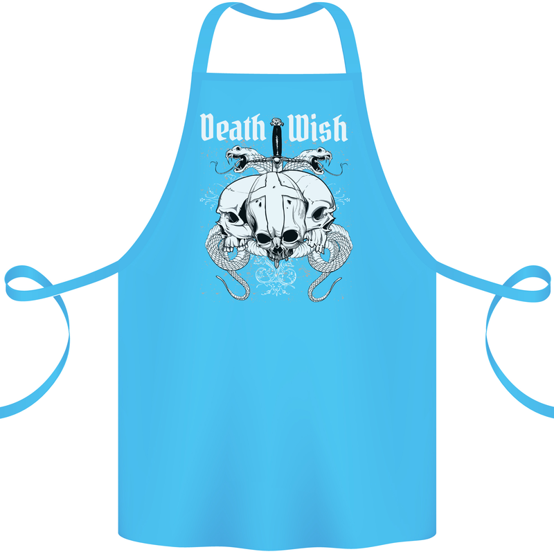 Death Wish Skulls Snakes Biker Gothic Demon Cotton Apron 100% Organic Turquoise