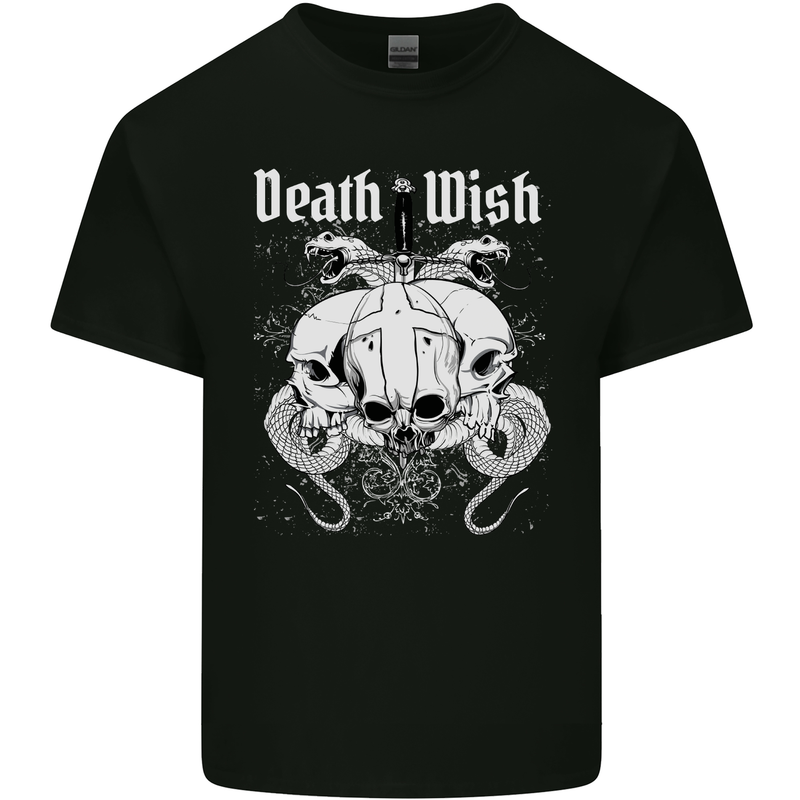 Death Wish Skulls Snakes Biker Gothic Demon Kids T-Shirt Childrens Black