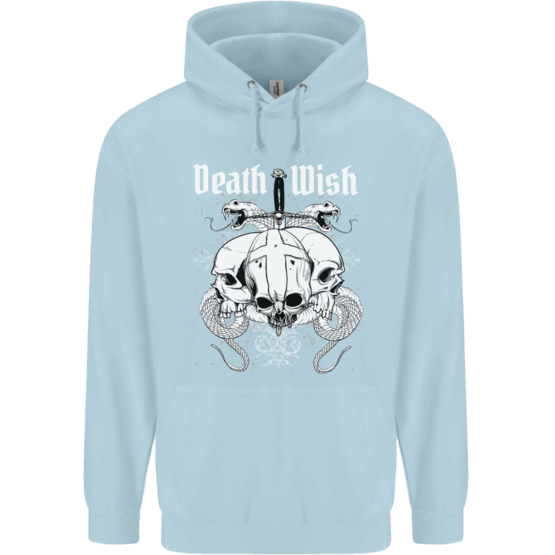 Death Wish Skulls Snakes Biker Gothic Demon Mens 80% Cotton Hoodie Light Blue