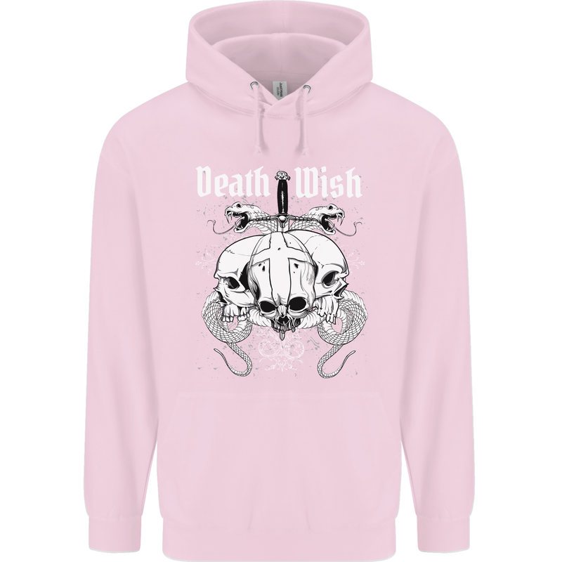 Death Wish Skulls Snakes Biker Gothic Demon Mens 80% Cotton Hoodie Light Pink
