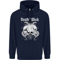 Death Wish Skulls Snakes Biker Gothic Demon Mens 80% Cotton Hoodie Navy Blue