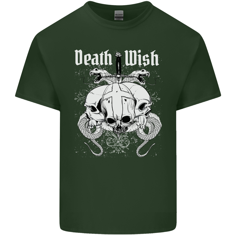 Death Wish Skulls Snakes Biker Gothic Demon Mens Cotton T-Shirt Tee Top Forest Green