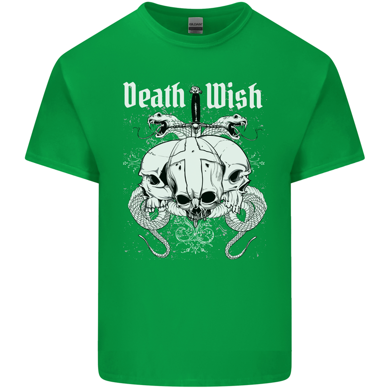 Death Wish Skulls Snakes Biker Gothic Demon Mens Cotton T-Shirt Tee Top Irish Green