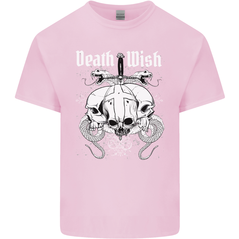 Death Wish Skulls Snakes Biker Gothic Demon Mens Cotton T-Shirt Tee Top Light Pink