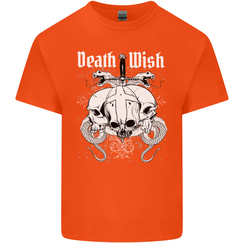 Death Wish Skulls Snakes Biker Gothic Demon Mens Cotton T-Shirt Tee Top Orange