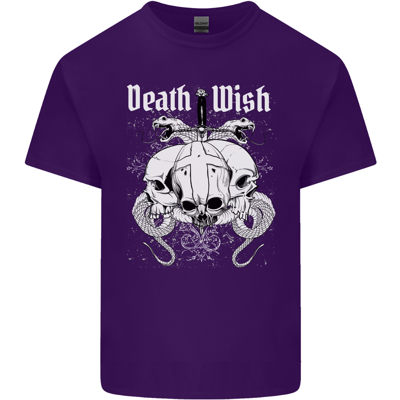 Death Wish Skulls Snakes Biker Gothic Demon Mens Cotton T-Shirt Tee Top Purple