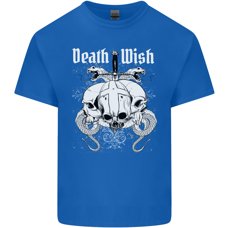 Death Wish Skulls Snakes Biker Gothic Demon Mens Cotton T-Shirt Tee Top Royal Blue