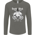 Death Wish Skulls Snakes Biker Gothic Demon Mens Long Sleeve T-Shirt Charcoal