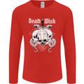 Death Wish Skulls Snakes Biker Gothic Demon Mens Long Sleeve T-Shirt Red