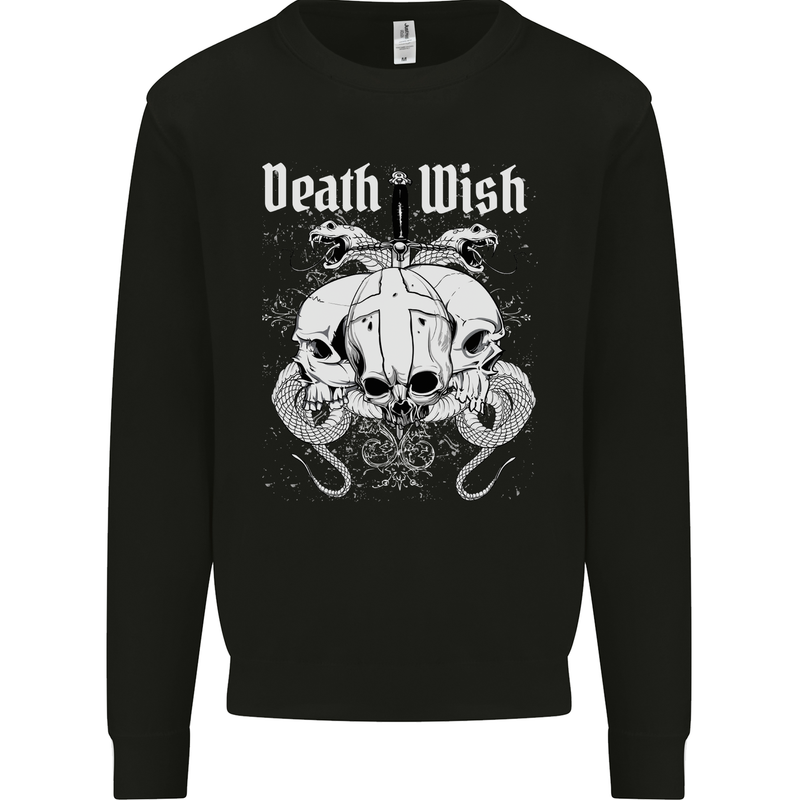 Death Wish Skulls Snakes Biker Gothic Demon Mens Sweatshirt Jumper Black