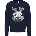 Death Wish Skulls Snakes Biker Gothic Demon Mens Sweatshirt Jumper Navy Blue