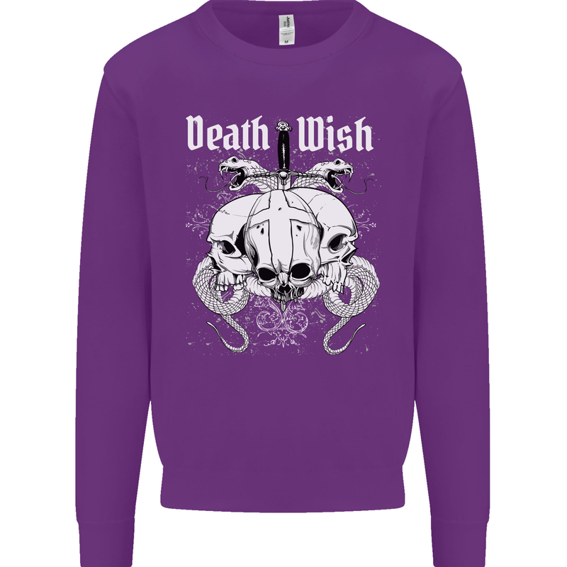 Death Wish Skulls Snakes Biker Gothic Demon Mens Sweatshirt Jumper Purple