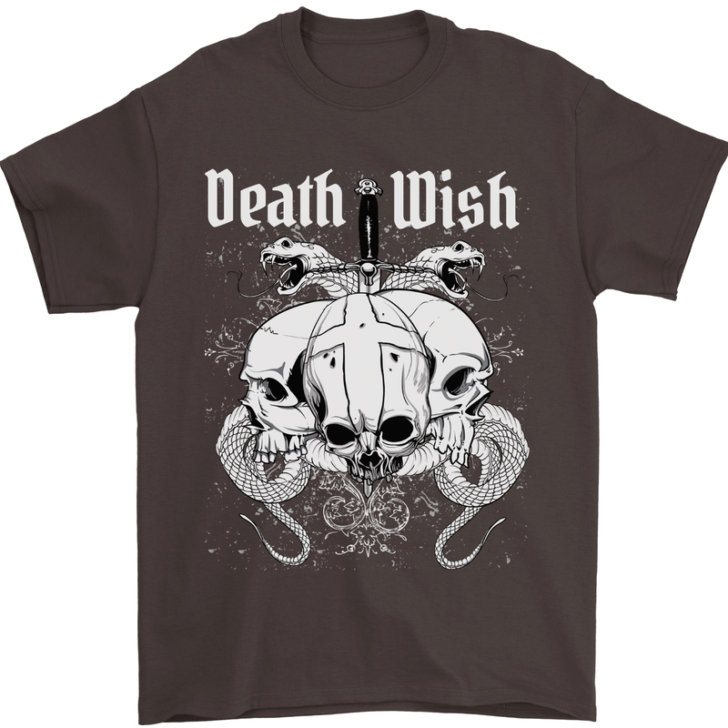 Death Wish Skulls Snakes Biker Gothic Demon Mens T-Shirt Cotton Gildan Dark Chocolate