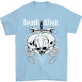 Death Wish Skulls Snakes Biker Gothic Demon Mens T-Shirt Cotton Gildan Light Blue