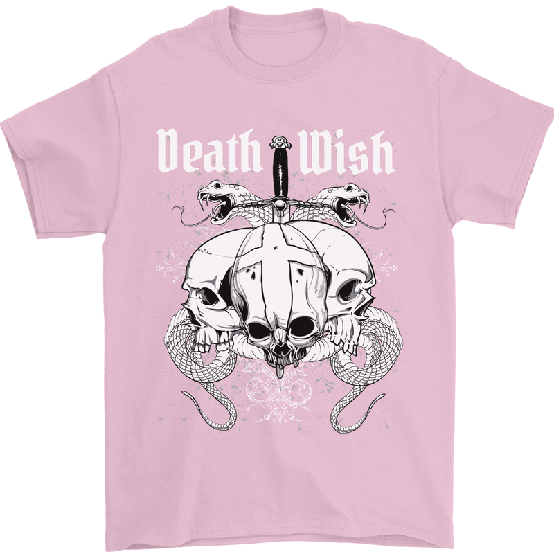 Death Wish Skulls Snakes Biker Gothic Demon Mens T-Shirt Cotton Gildan Light Pink