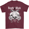 Death Wish Skulls Snakes Biker Gothic Demon Mens T-Shirt Cotton Gildan Maroon