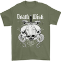 Death Wish Skulls Snakes Biker Gothic Demon Mens T-Shirt Cotton Gildan Military Green