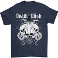 Death Wish Skulls Snakes Biker Gothic Demon Mens T-Shirt Cotton Gildan Navy Blue